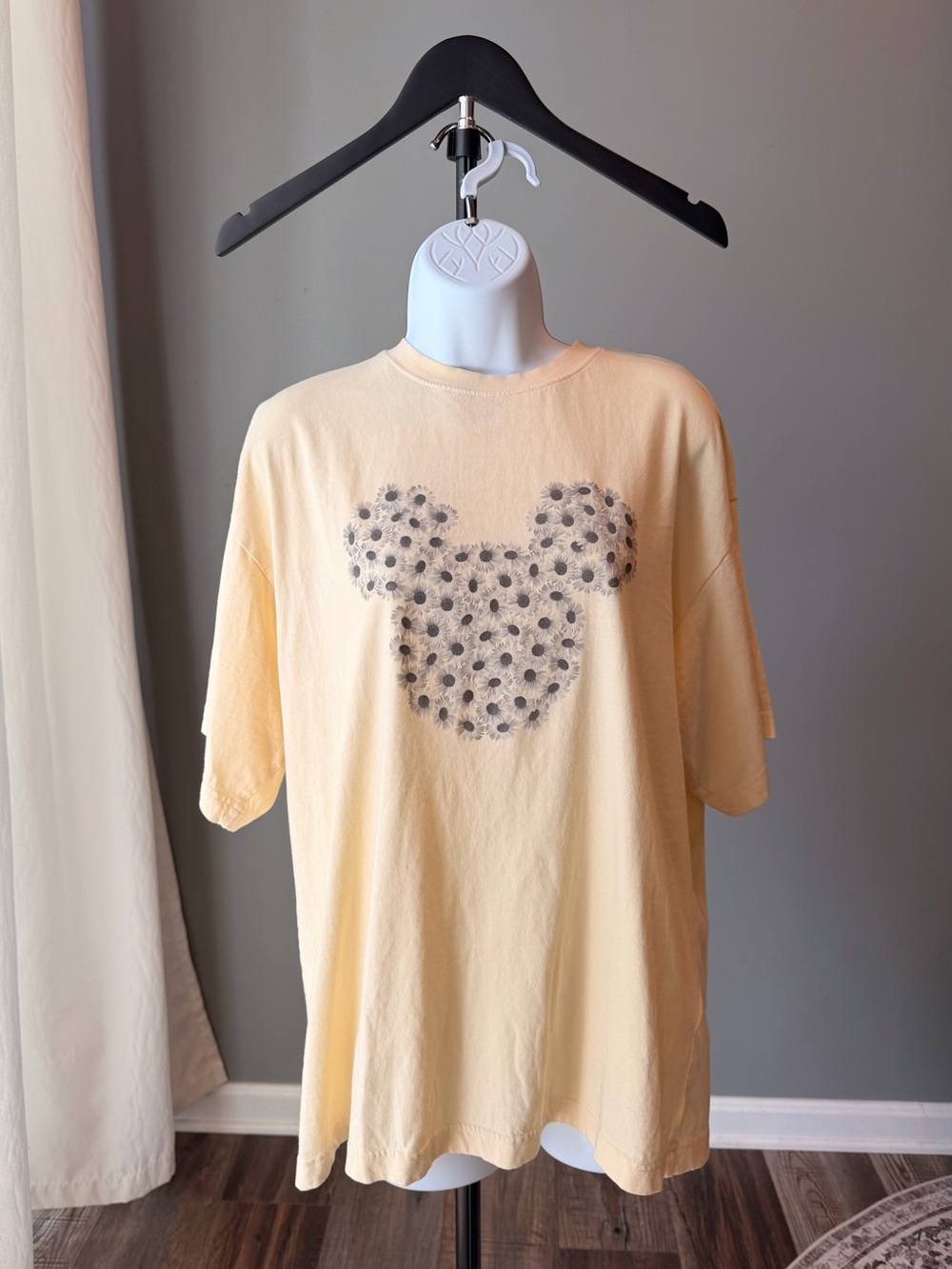 H&M Disney Mickey Mouse Yellow Floral Graphic S 100% Cotton T-Shirt Vacation Tee
